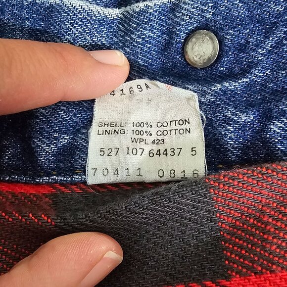 Vintage 80’s Levis 70411 0816 Buffalo Plaid Lined Denim Trucker Jacket Size 44 - Picture 7 of 8